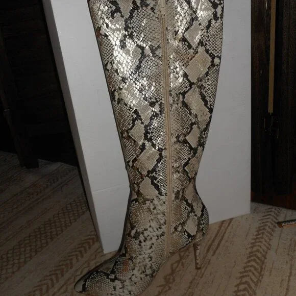 NEW Aldo metallic snakeskin nude knee high boots, size 7.5 - Picture 4 of 7
